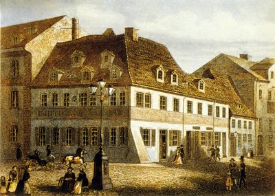 Local de nascimento do compositor Robert Schumann em Zwickau, Saxônia (gravura colorida) de School German