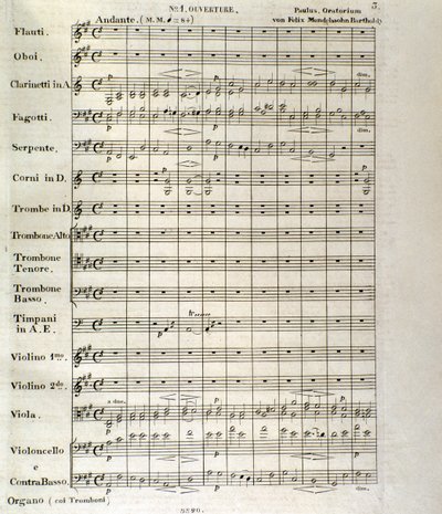 Primeira página da partitura de "Paulus", op. 36 de Felix Mendelssohn (litho) de School German