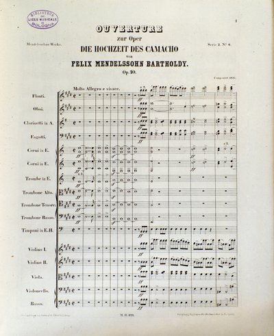 Nota de "O Casamento de Camacho" de Felix Mendelssohn (litho) de School German