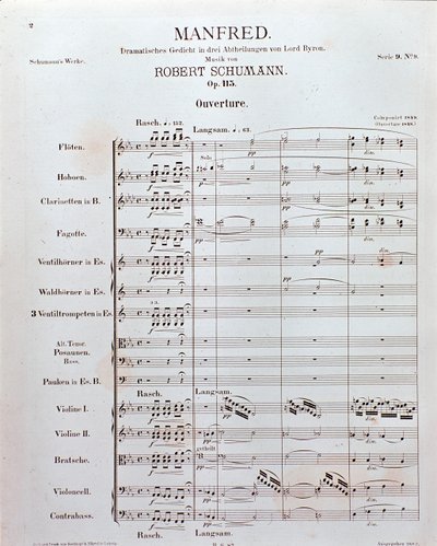 Música de abertura de "Manfred" (opus 115) do compositor alemão Robert Schumann (impresso) de School German