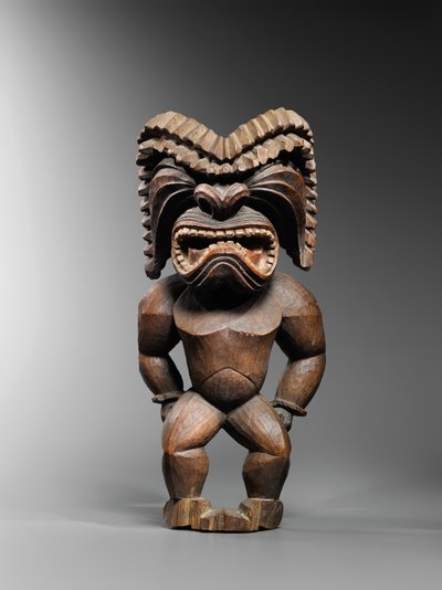 Figura havaiana, estilo kona, representando o deus da guerra, ku ka &39;ili moku, c.1780-1820 (madeira) de School Hawaiian