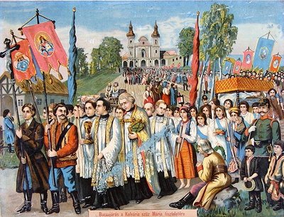 Peregrinação em honra da Virgem Maria (cor litho) de School Hungarian