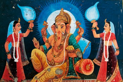 Representação de Ganesh, Benares, Índia de School Indian