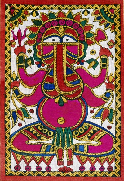 Ganesh, deus com cabeça de elefante (óleo sobre tecido) de School Indian