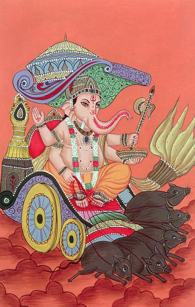 Ganesh, o Deus Elefante (guache sobre papel) de School Indian