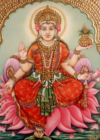 Deusa Lakshmi Laxmi Pintura em miniatura sobre marfim de School Indian