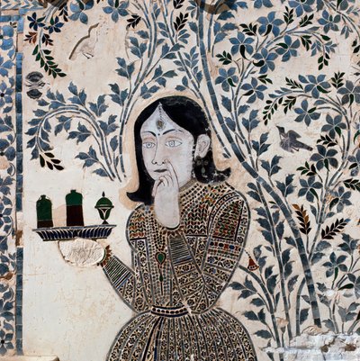 Inlay decorado com uma figura de servo, palácio de Sawai Jai Singh II (1699-1744) de School Indian