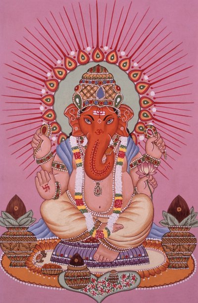 Lord Ganesh Ganpati Pintura em miniatura sobre papel de School Indian
