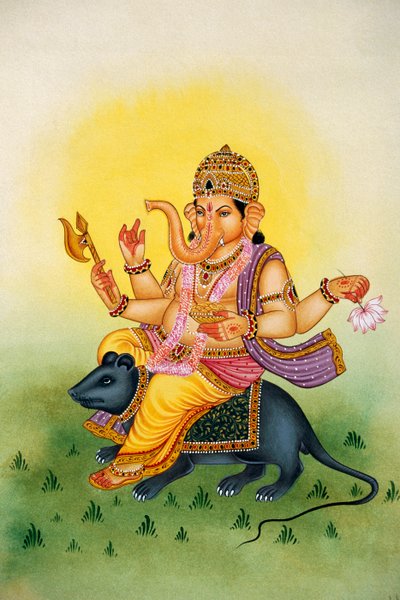 Lord Ganesh Ganpati Pintura em miniatura sobre papel de School Indian