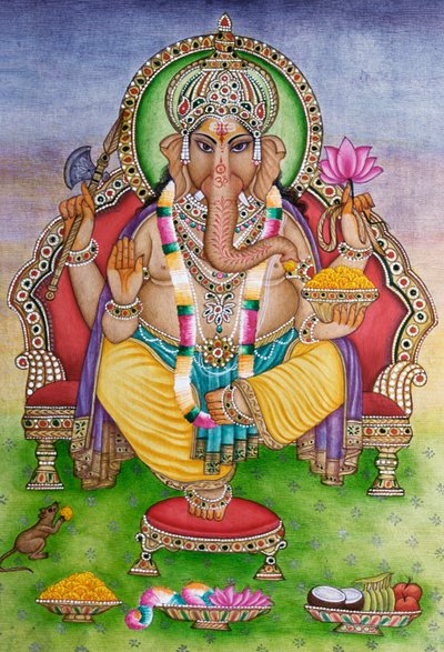 Ganpati do Senhor Ganesha em miniatura Pintura sobre papel de School Indian