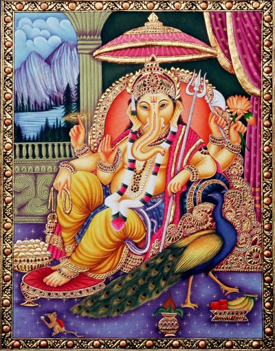 Ganpati do Senhor Ganesha em miniatura Pintura sobre papel de School Indian