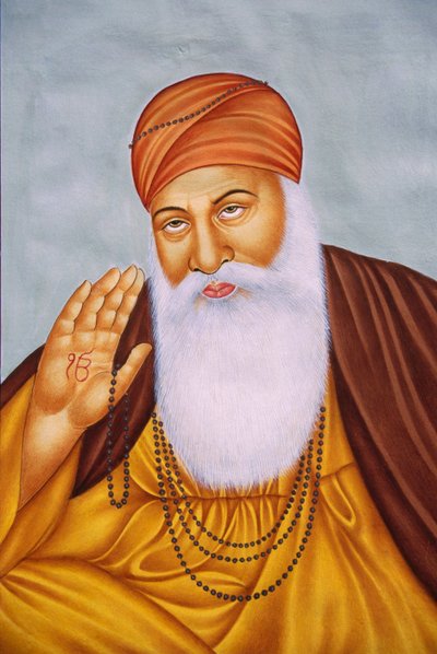 Pintura em miniatura de Lord Guru Nanak sobre papel de School Indian