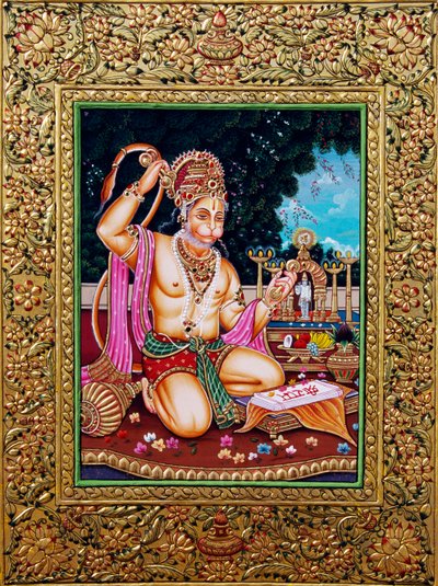 Papel de pintura em miniatura do Senhor Hanuman com relevo dourado de School Indian