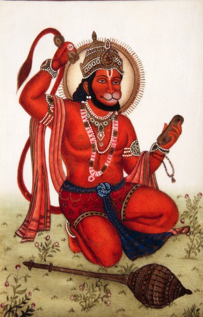 Senhor Hanuman Pintura em miniatura sobre marfim de School Indian