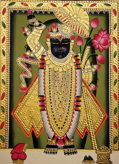 Senhor Shrinathan Nathdwaran Pintura em miniatura sobre papel de School Indian