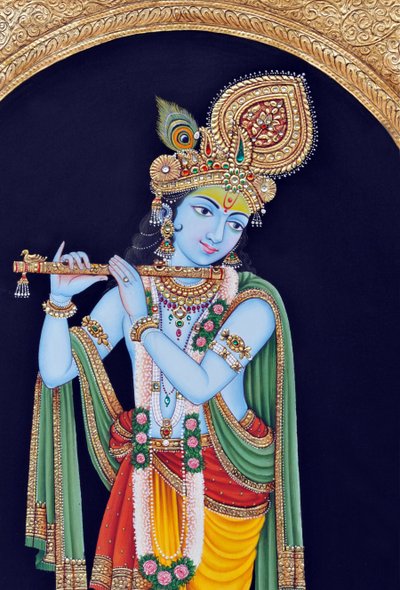 Pintura em miniatura de Deus Krishna de School Indian