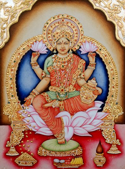 Pintura em miniatura da Deusa Laxmi, Índia de School Indian