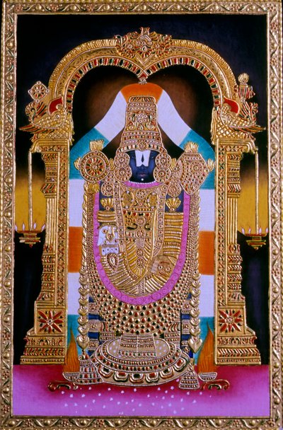 Pintura em miniatura do Senhor Tirupati Balaji, Índia de School Indian