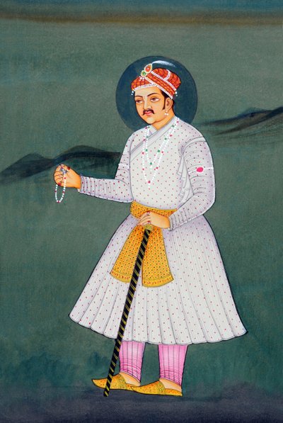 Pintura em miniatura do Imperador Mughal Akbar de School Indian