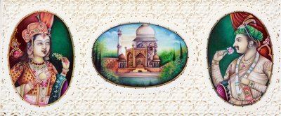 Pintura em miniatura do Imperador Mughal Jahangir com a esposa Noorjahan de School Indian