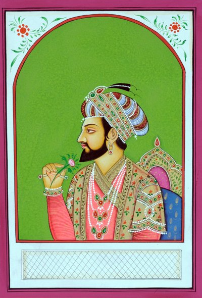 Pintura em miniatura do Imperador Mughal Shah Jahan de School Indian