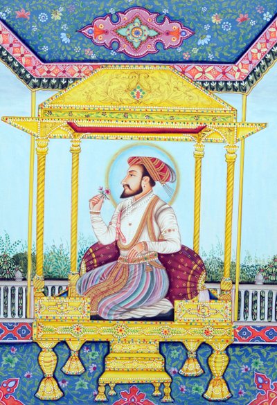 Pintura em miniatura do Imperador Mughal Shah Jahan de School Indian