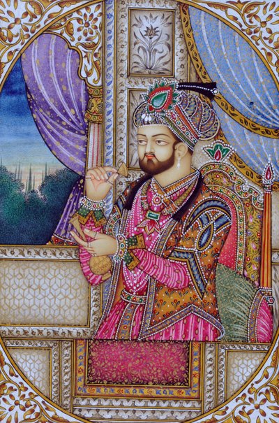 Pintura em miniatura do Imperador Mughul Shah Jahan Índia Ásia de School Indian