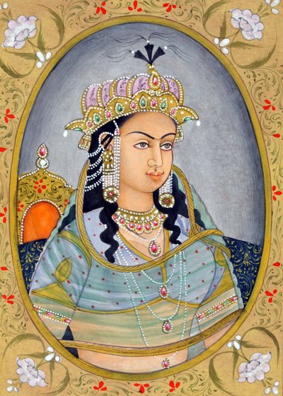 Pintura em miniatura da rainha Mughul Mehrunissa Índia Ásia de School Indian