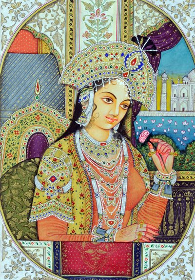 Pintura em miniatura da rainha Mughul Mumtaj Índia Ásia de School Indian
