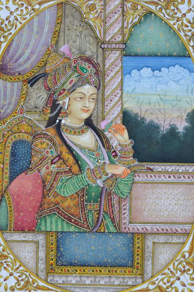Pintura em miniatura da rainha Mughul Nurjahan Índia Ásia de School Indian