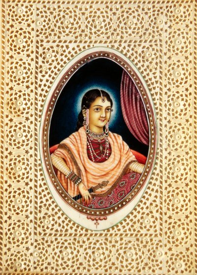 Pintura em miniatura de Mumtaz Mahal sobre marfim de School Indian