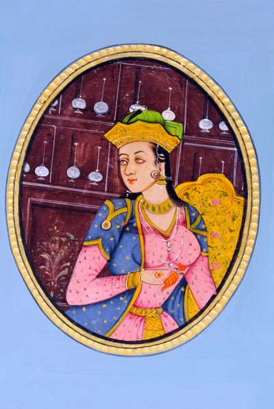 Pintura em miniatura da Rainha Mumtaj Mahal Índia Ásia de School Indian