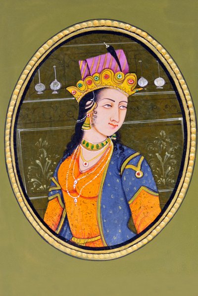 Pintura em miniatura da Rainha Noorjahan Índia Ásia de School Indian