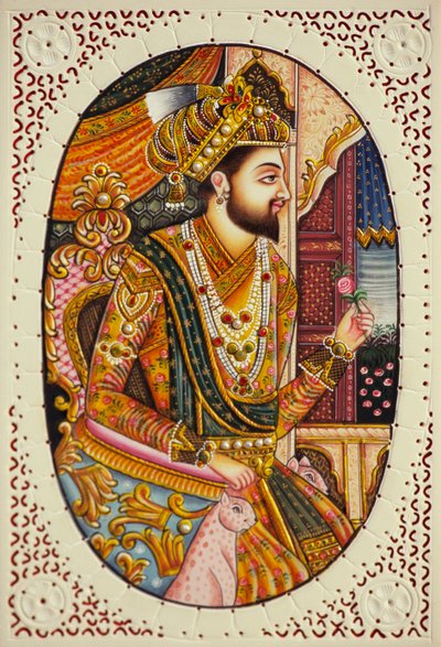 Pintura em miniatura sobre marfim do Imperador Mughal Shah Jahan de School Indian