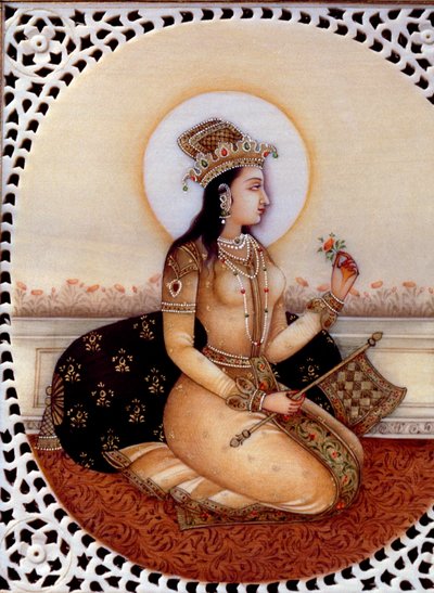 Pintura em miniatura sobre marfim da Princesa Mumtaz Mahal, esposa do Imperador Mughal Shah Jahan de School Indian