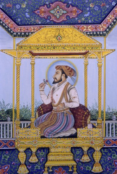 Pintura em miniatura do Imperador Mughal Shah Jahan de School Indian