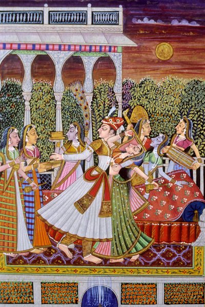 Pintura em miniatura de rei e rainha Mughal de School Indian