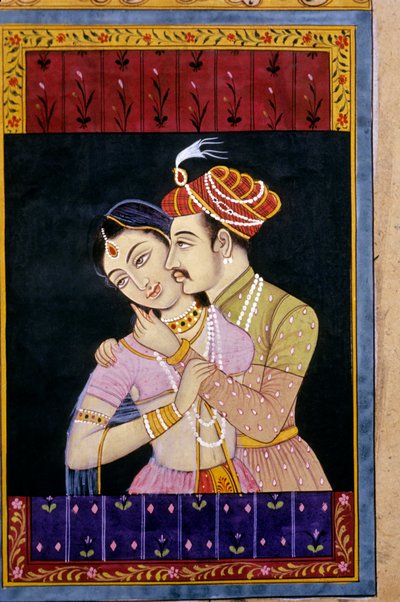 Pintura em Miniatura Mughal, Cena de Amor de School Indian