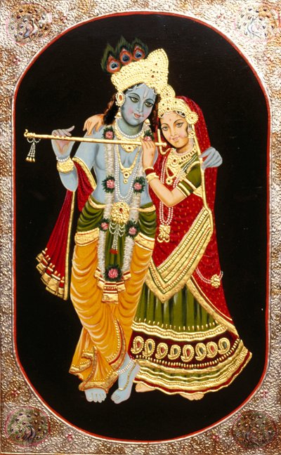 Pintura de Deus Krishna e da sua maior devota Radha, Índia de School Indian