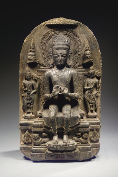 Estela de estilo Pala com Buda Coroado, Nordeste da Índia de School Indian