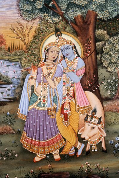Pinturas em miniatura de Radha Krishna de School Indian