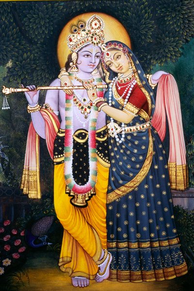 Radha Krishna Pintura em miniatura sobre papel de School Indian