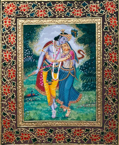 Radha Krishna Pintura em miniatura sobre papel de School Indian