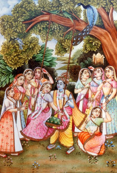 Quadros em miniatura de Radha Krishna de School Indian