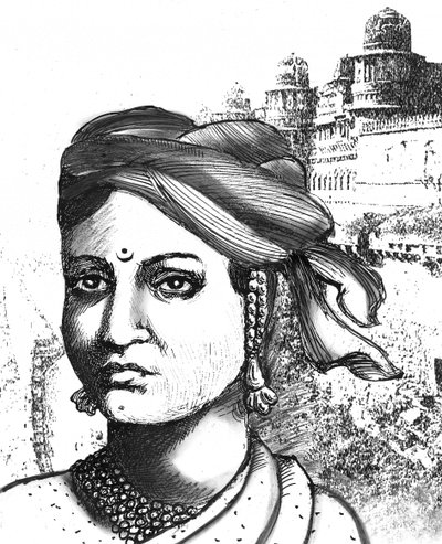 Rani Lakshmibai (litografia) de School Indian