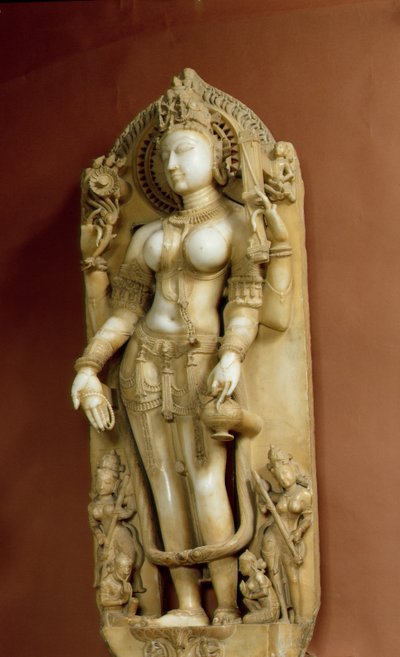 Sarasvati, a Deusa da Aprendizagem, Pallu, Rajasthan, dinastia Chauhan (mármore) de School Indian