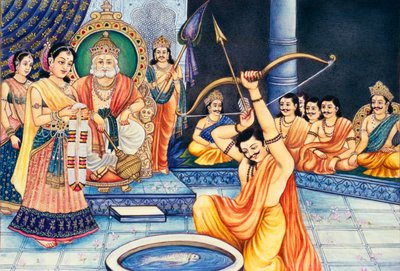 Pintura em miniatura de Swayamvar sobre marfim de School Indian