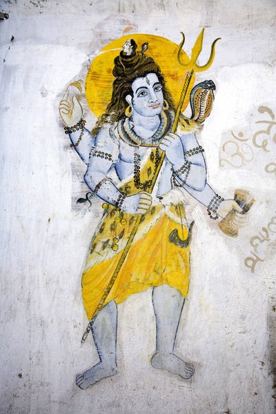 O deus Shiva com um trishul (fresco) de School Indian