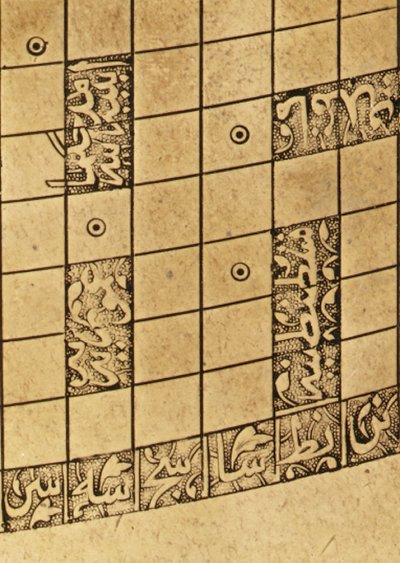 Detalhe de um mapa-múndi islâmico centrado na Meca, dinastia safávida, de Isfahan (latão) de School Iranian