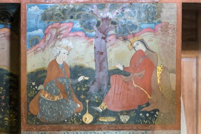 Fresco no palácio Chehel Sotoun, Esfahan, Irão de School Iranian
